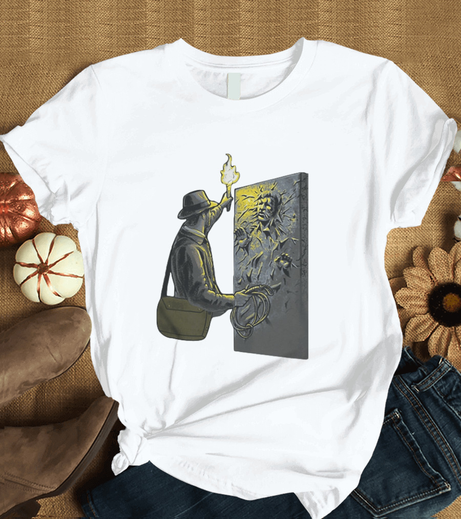 Indiana Jones Exploring Han Solo Frozen In Carbonite Mashup T-Shirt