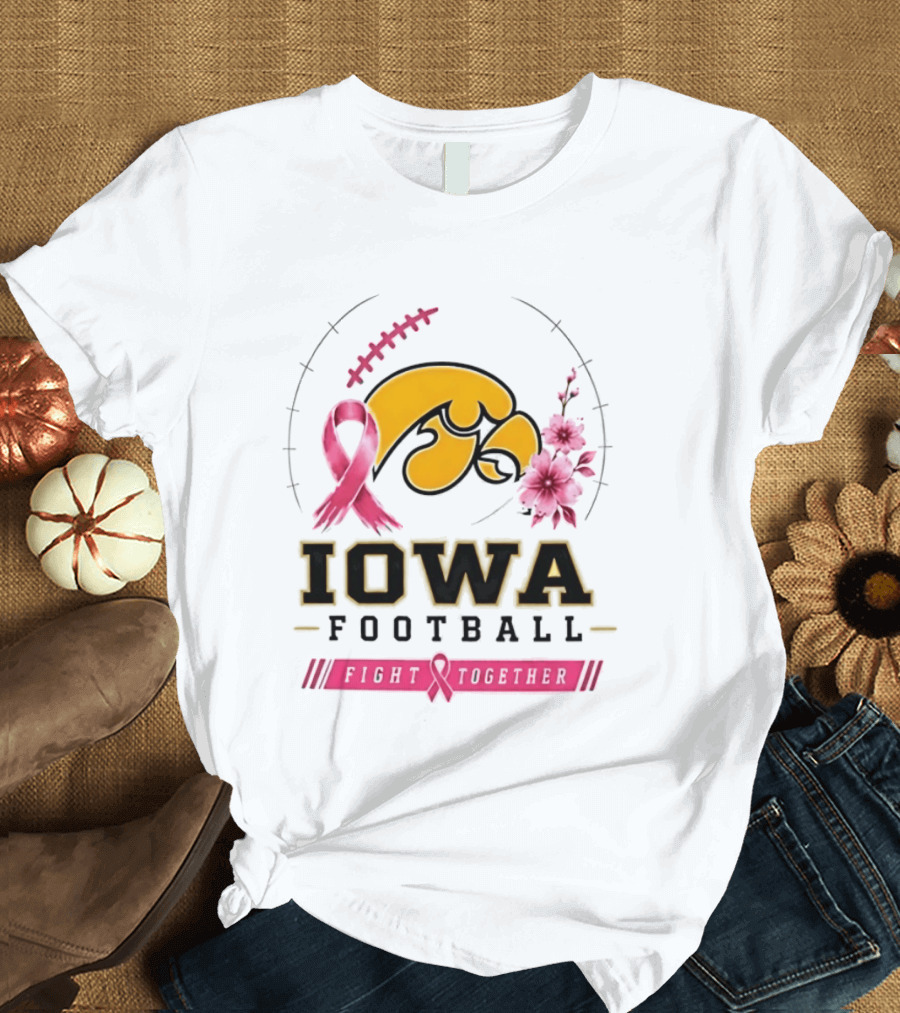 Iowa Hawkeyes Football Pink Ribbon Fight Together Breast Cancer Awareness T-Shirt