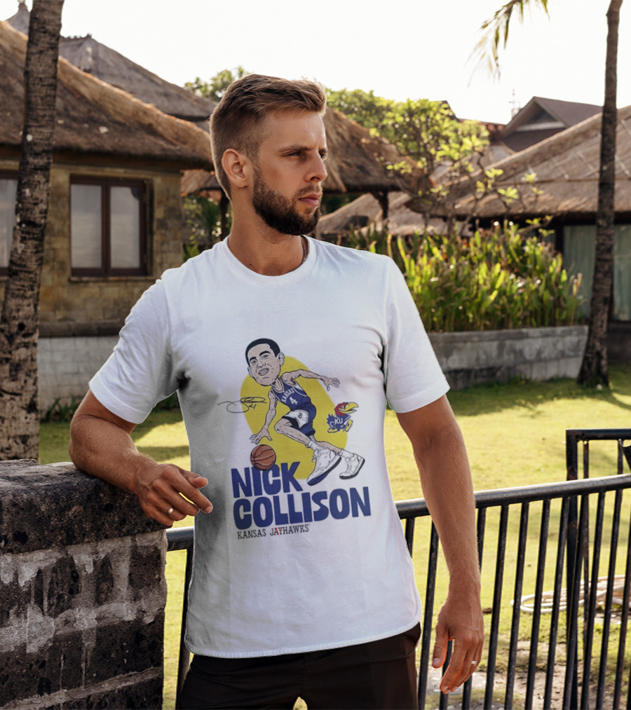 Nick Collison Kansas Jayhawks Basketball Caricature With Signature T-Shirt