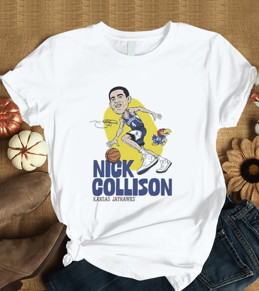 Nick Collison Kansas Jayhawks Basketball Caricature With Signature T-Shirt