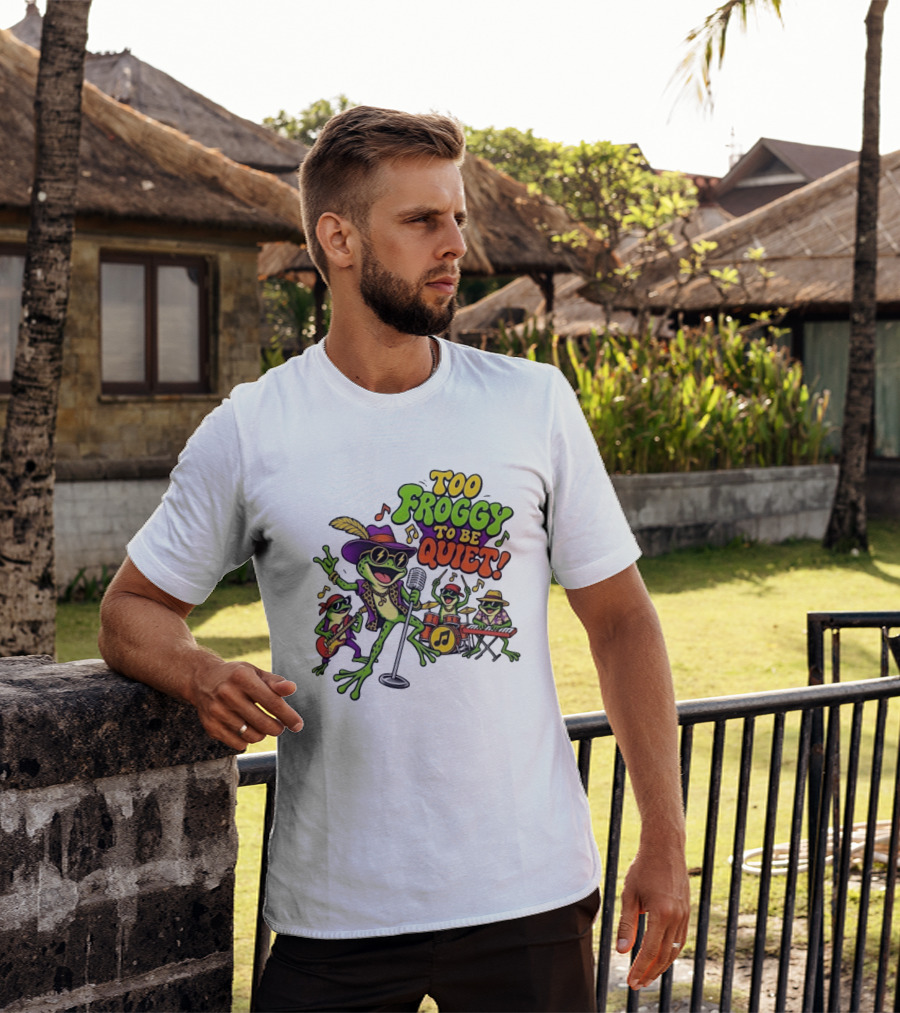 Too Froggy To Be Quiet Rock Band Frogs Group Playing Music T-Shirt