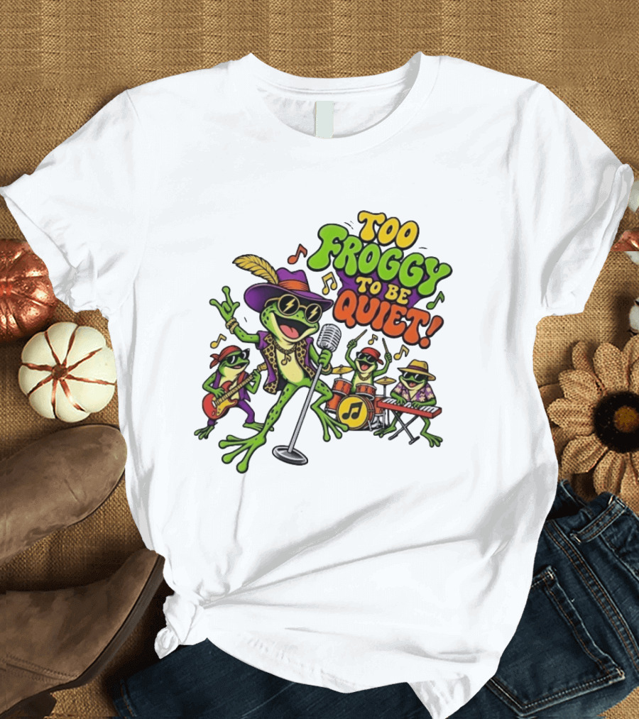 Too Froggy To Be Quiet Rock Band Frogs Group Playing Music T-Shirt