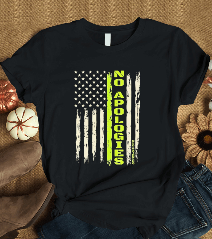 No Apologies Old PatrolHQ Distressed American Flag Vertical Stripes Stars T-Shirt