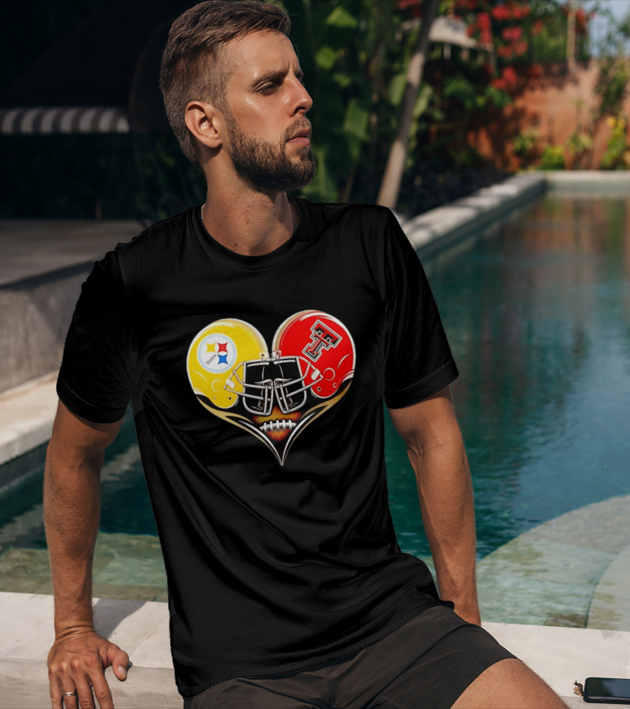 Pittsburgh Steelers Texas Tech Red Raiders Football Helmets Heart T-Shirt