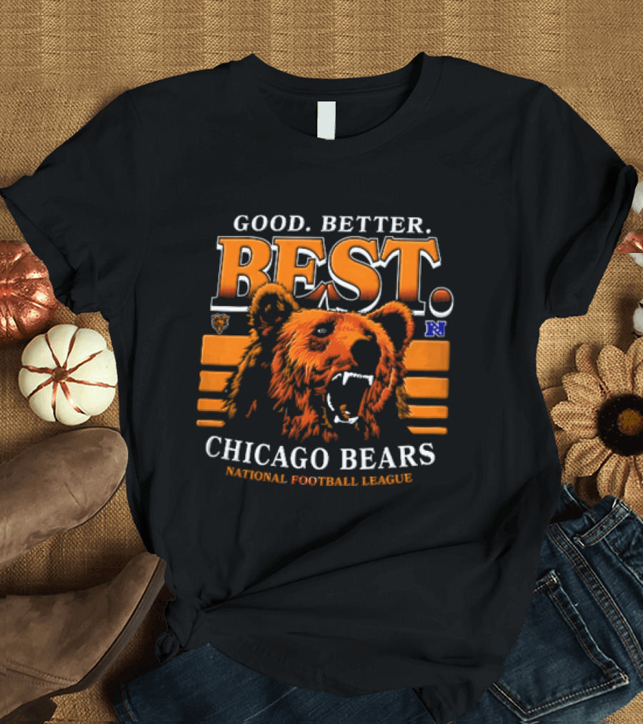 Chicago Bears Good Better Best Roaring Bear Head National Football League Orange Stripes T-Shirt