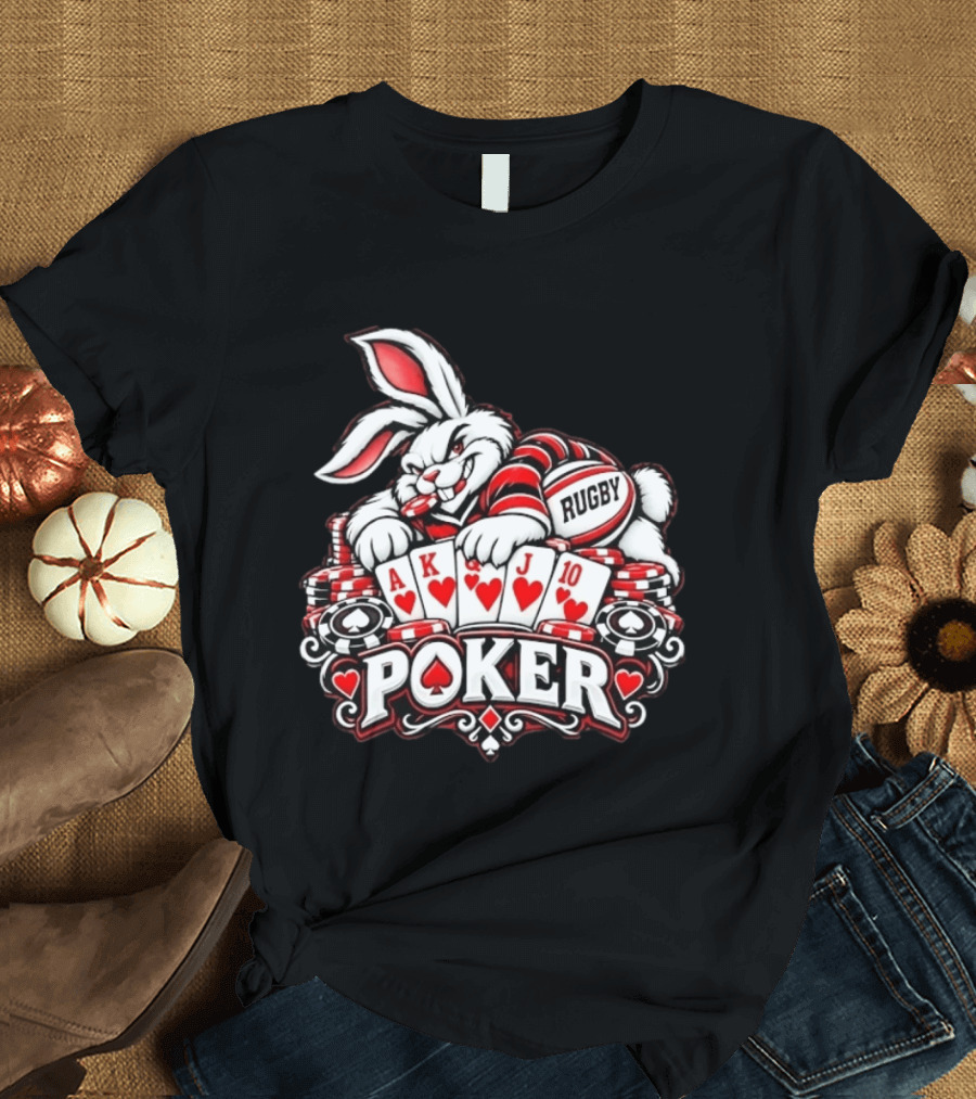 Rugby Poker Rabbit Royal Flush Card Game T-Shirt