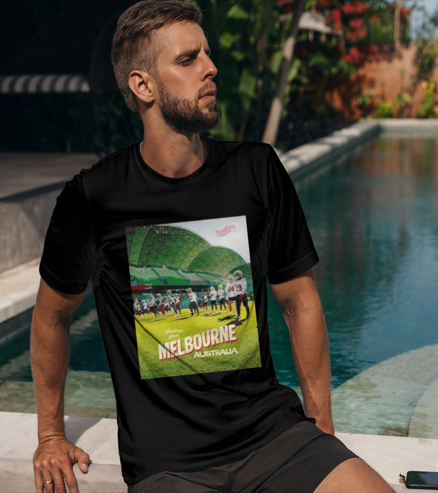 San Francisco 49ers Greetings From Melbourne Australia Day 4 Football Practice T-Shirt