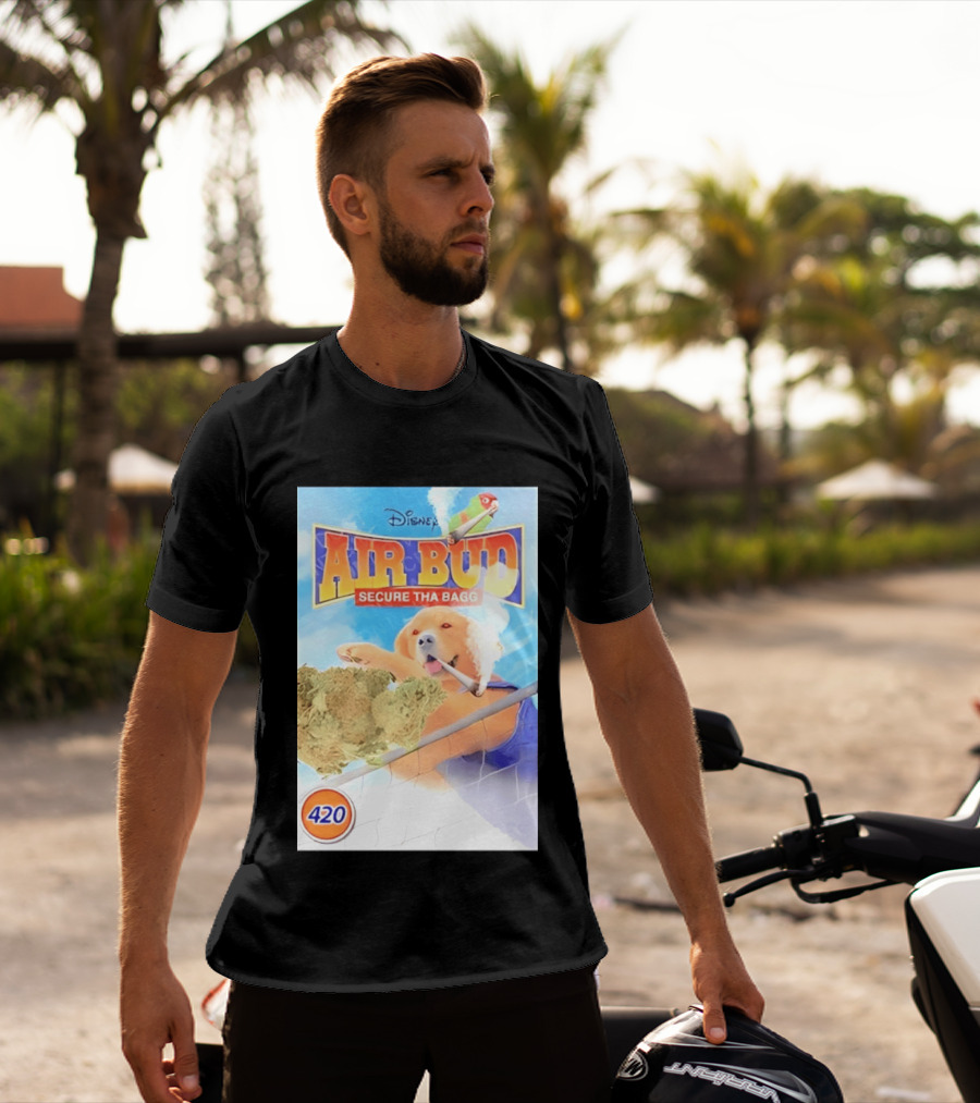 Disney Air Bud Secure Tha Bagg 420 Meme Basketball Dog Smoking T-Shirt