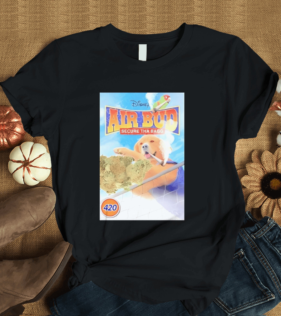 Disney Air Bud Secure Tha Bagg 420 Meme Basketball Dog Smoking T-Shirt