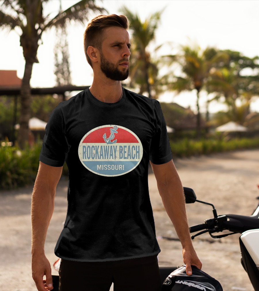 Rockaway Beach Missouri Distressed Anchor Red White Blue Vintage Look T-Shirt