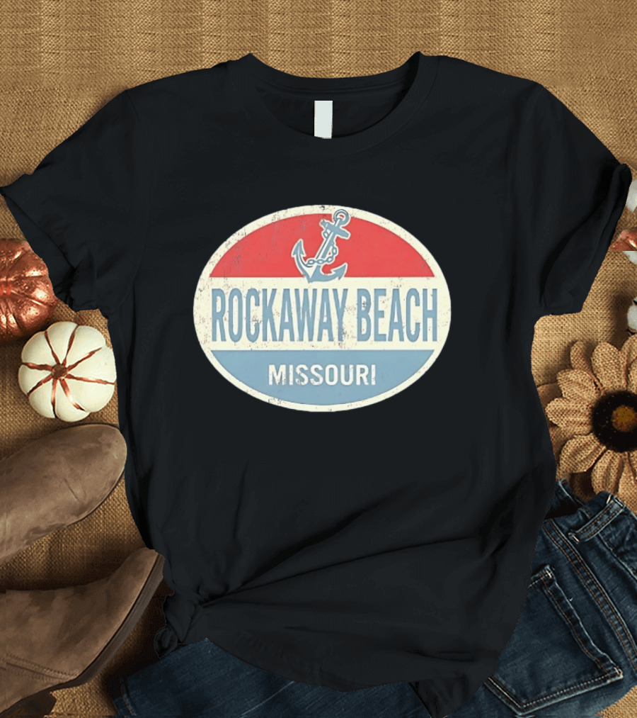 Rockaway Beach Missouri Distressed Anchor Red White Blue Vintage Look T-Shirt
