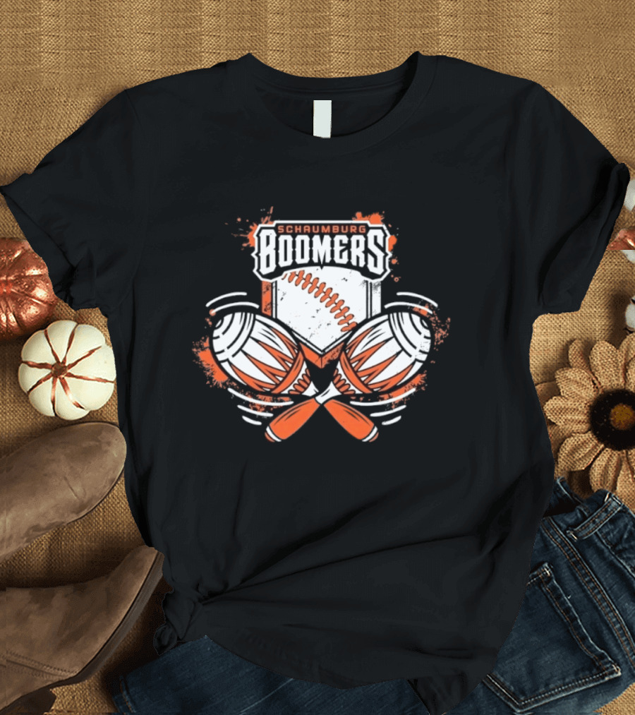 Schaumburg Boomers Baseball Distressed Emblem With Bats And Ball T-Shirt