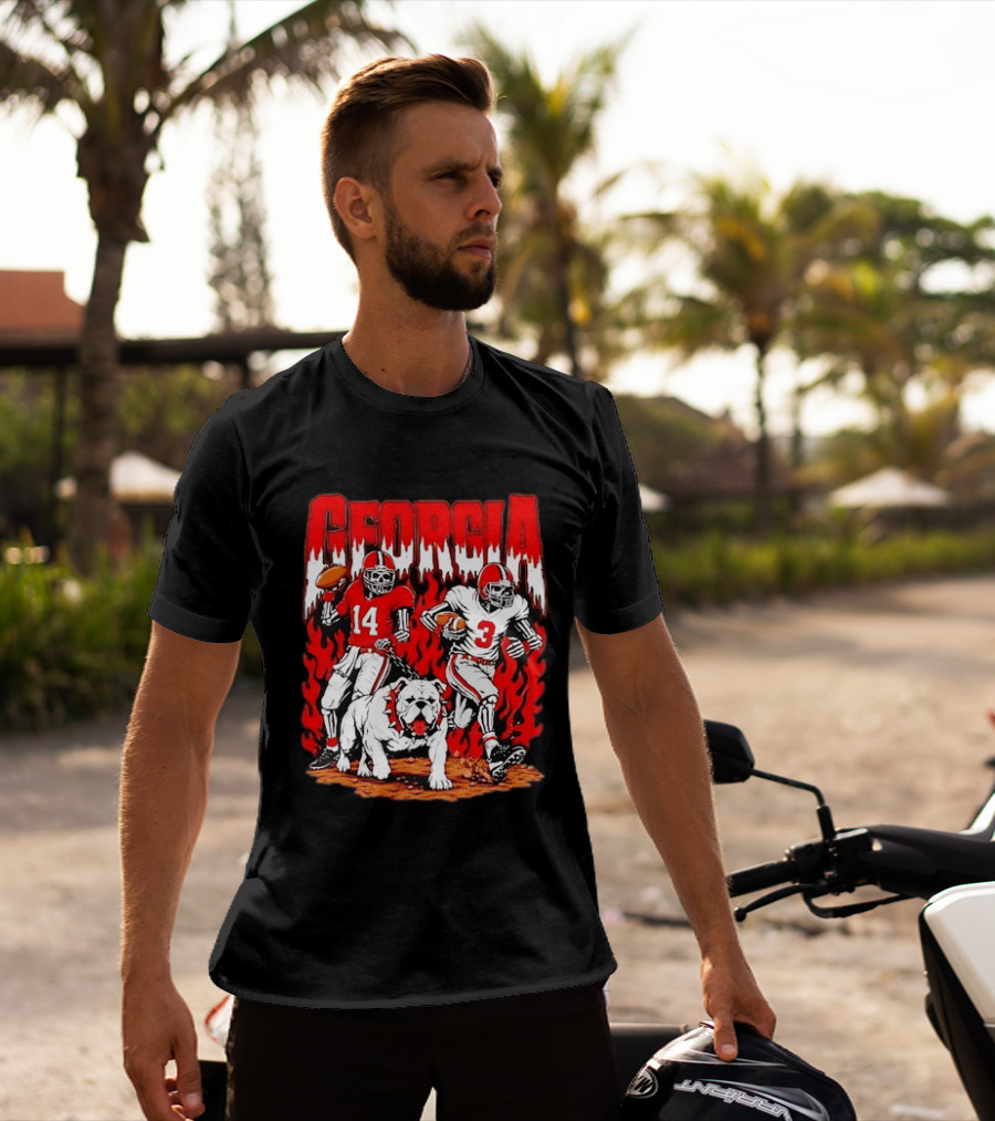 Georgia Bulldogs Football Skeleton Players 14 And 3 With Bulldog T-Shirt