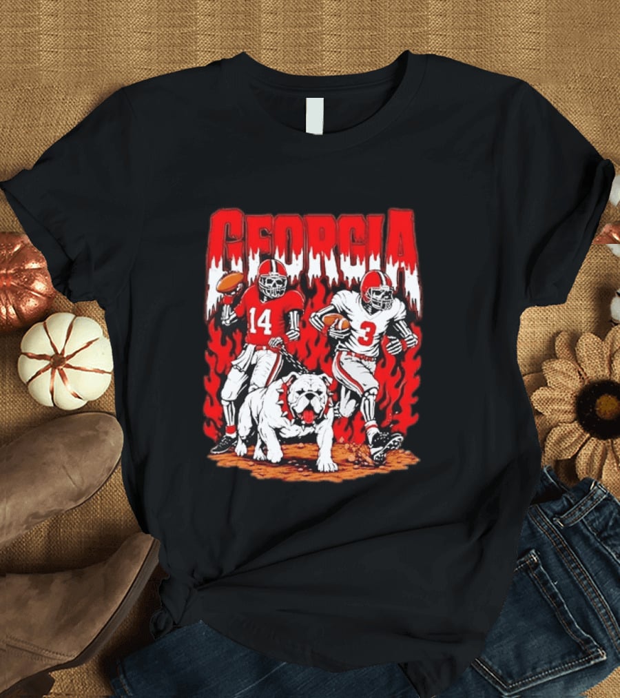 Georgia Bulldogs Football Skeleton Players 14 And 3 With Bulldog T-Shirt