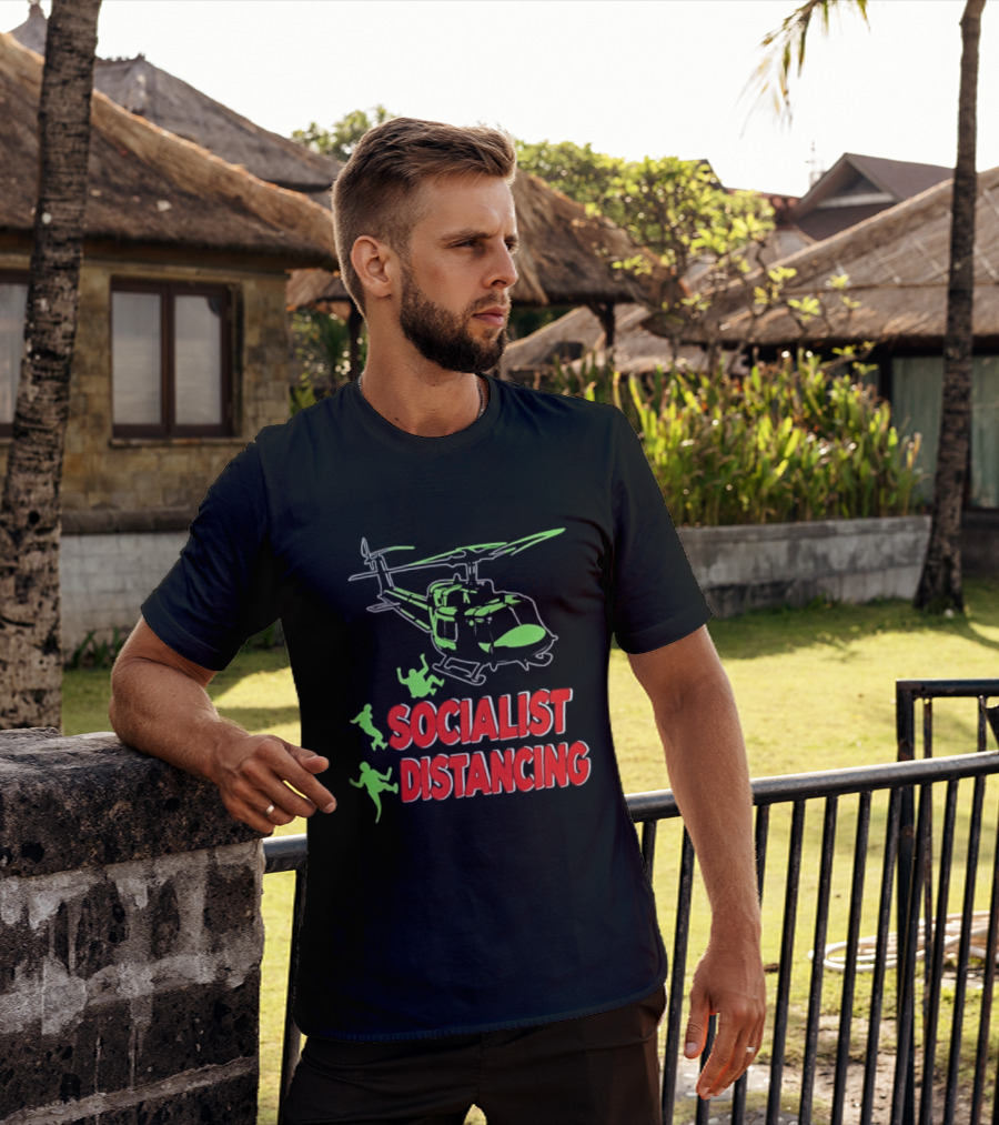 Socialist Distancing Helicopter Retro Military Humor T-Shirt