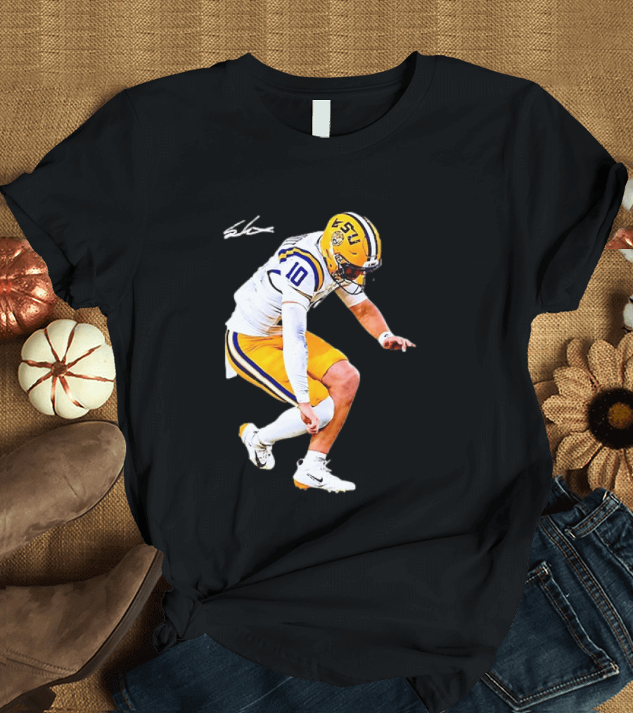 Joe Burrow LSU Tigers Number 10 Football Player Signature T-Shirt