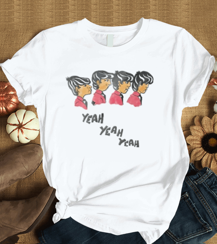 Yeah Yeah Yeah Cartoon Caricatures Four Men Red T-Shirt