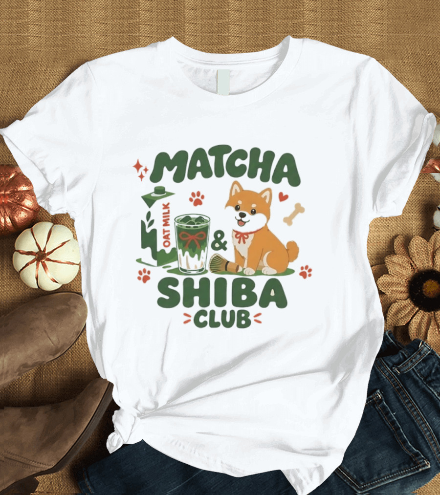 Matcha Shiba Club Oat Milk Dog Lover Tea Aesthetic T-Shirt