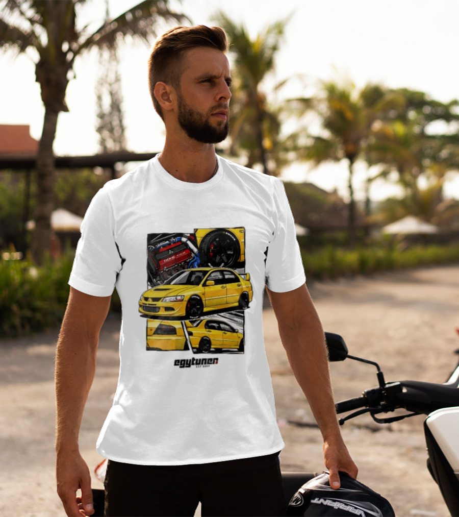Mitsubishi Egytuner Est 2003 Yellow Lancer Evolution Engine Wheel Panels T-Shirt
