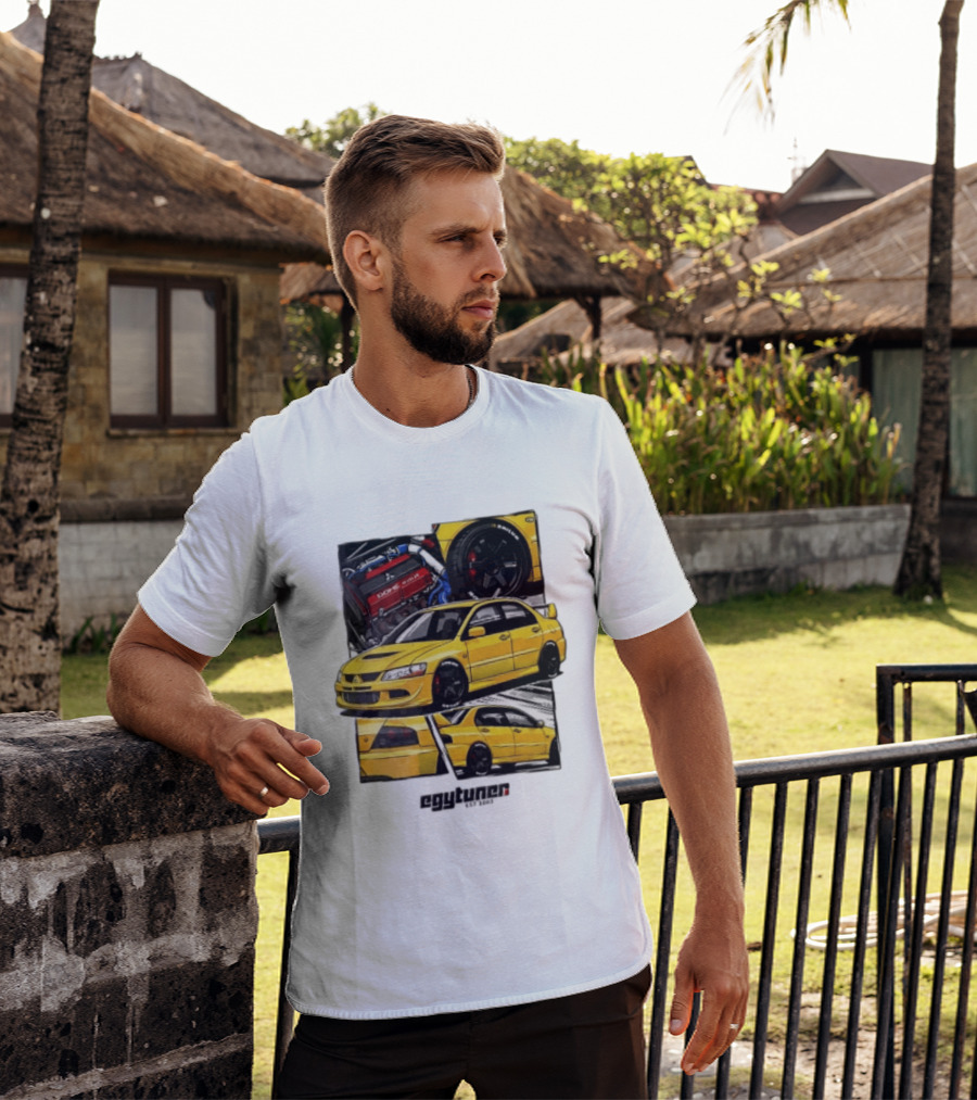 Mitsubishi Egytuner Est 2003 Yellow Lancer Evolution Engine Wheel Panels T-Shirt
