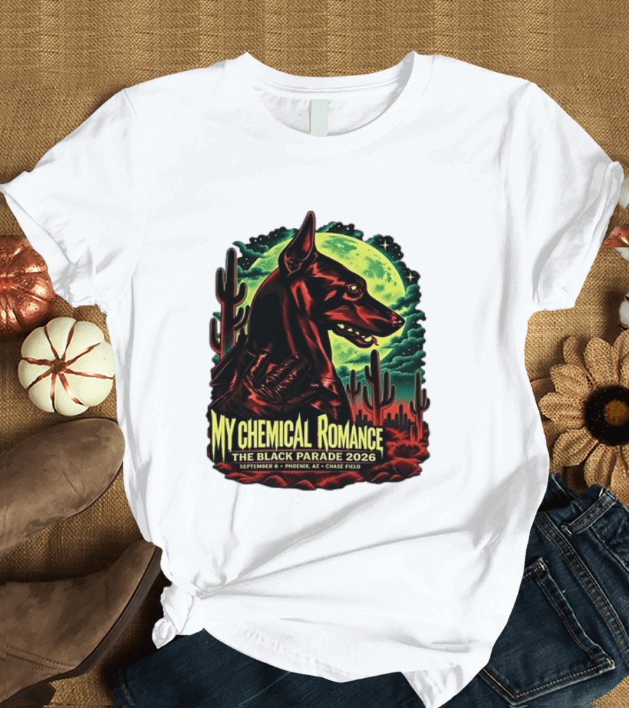 My Chemical Romance The Black Parade 2026 September 6 Phoenix AZ Chase Field Cactus And Dog Moon Scene T-Shirt