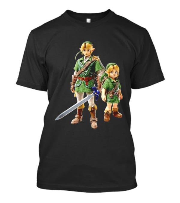 Adult And Young Link Green Tunic Warrior Sword Shield Render T-Shirt