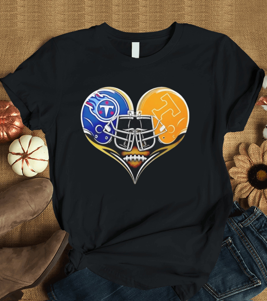 Tennessee Titans Tennessee Volunteers Football Heart Helmet T-Shirt