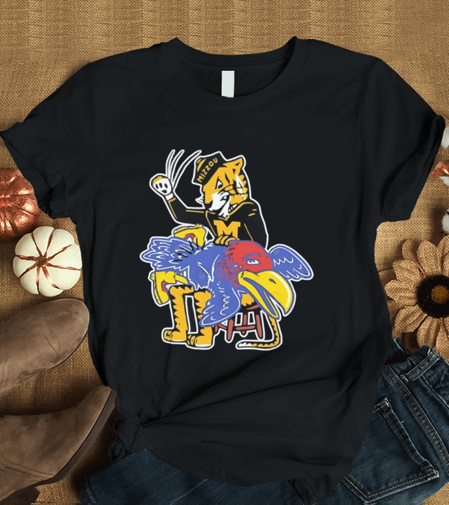 Mizzou Tigers Vs Kansas Jayhawk Rivalry Cartoon T-Shirt