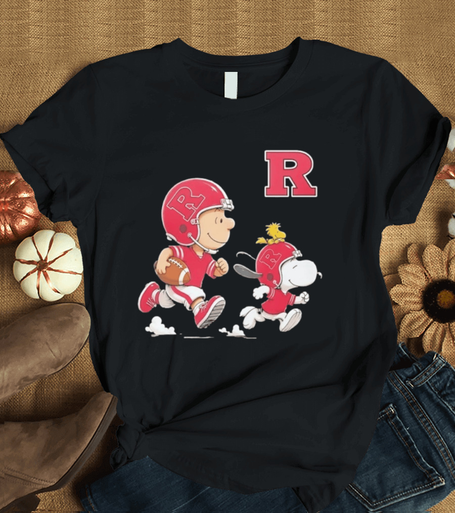Charlie Brown Snoopy Woodstock Rutgers Scarlet Knights Football Fan Gear T-Shirt