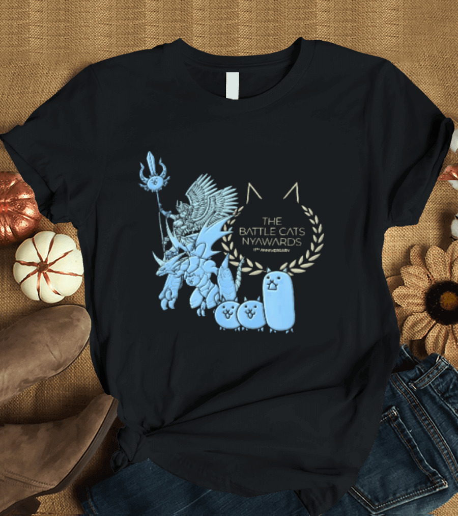 The Battle Cats Nyawards 11th Anniversary Characters Laurel Wreath Line T-Shirt