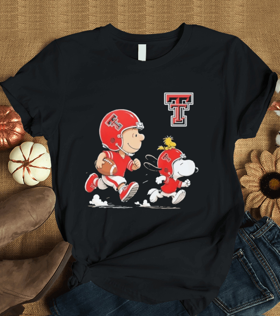 Charlie Brown Woodstock Snoopy Texas Tech Red Raiders Football Team Spirit T-Shirt