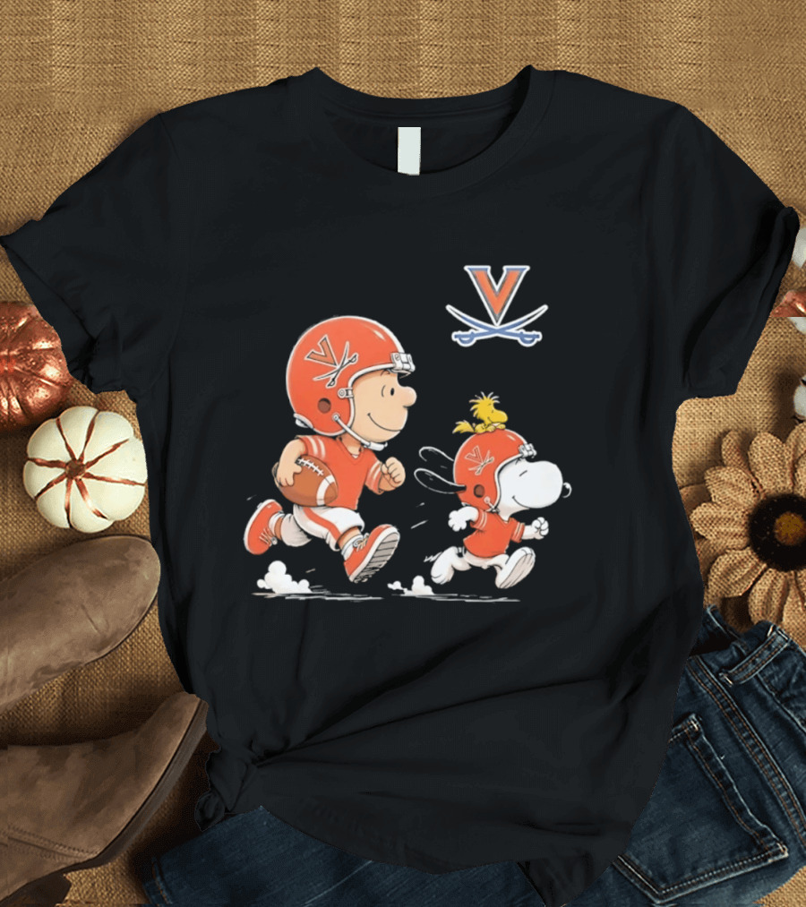 Charlie Brown Snoopy Woodstock Virginia Cavaliers Football Fun T-Shirt