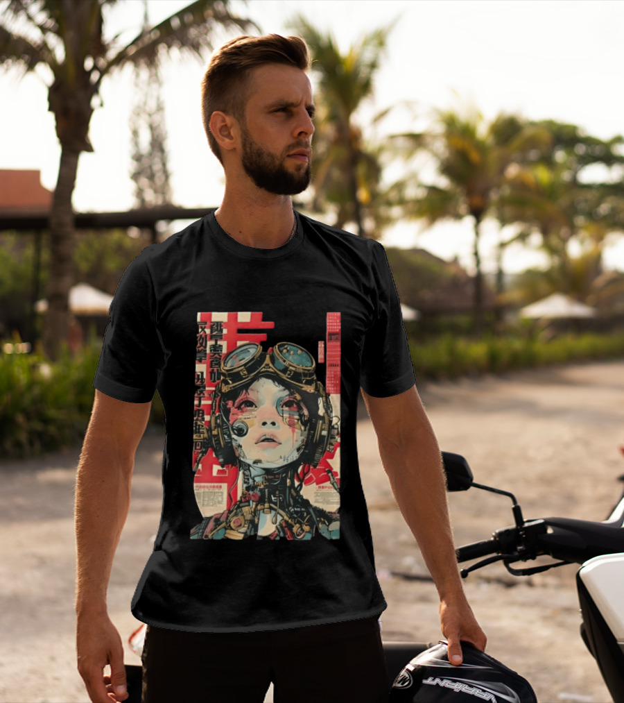 Cyberpunk Cyborg Woman With Goggles And Headphones Futuristic Aesthetic T-Shirt