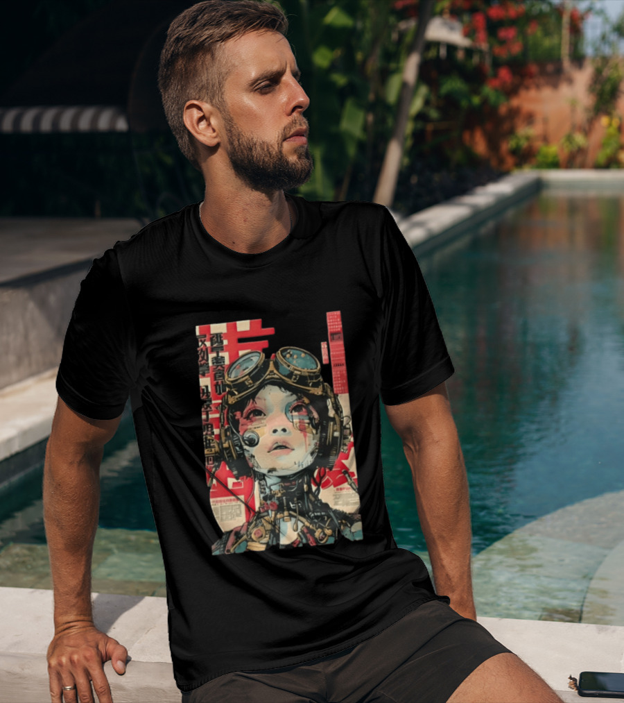 Cyberpunk Cyborg Woman With Goggles And Headphones Futuristic Aesthetic T-Shirt