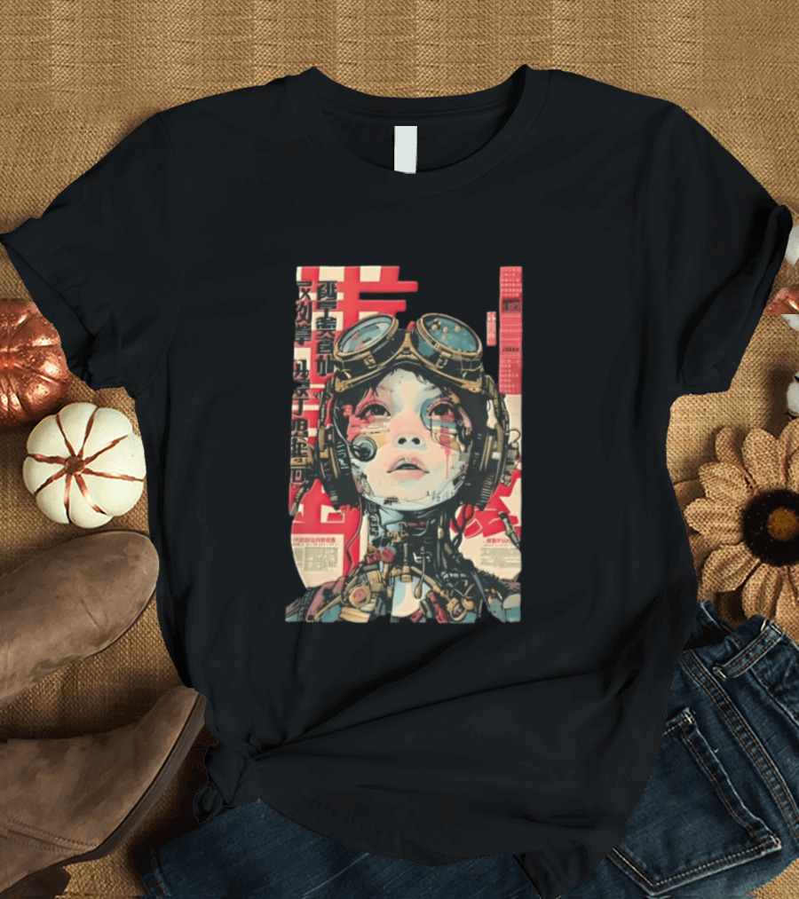 Cyberpunk Cyborg Woman With Goggles And Headphones Futuristic Aesthetic T-Shirt