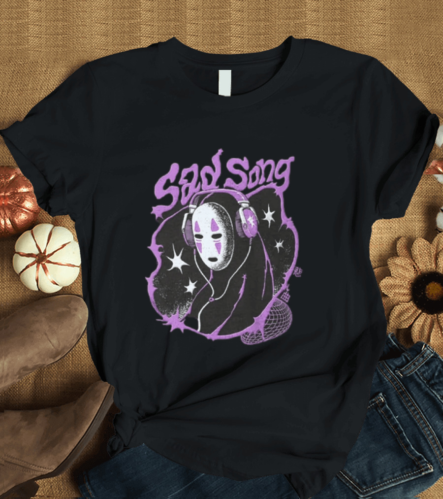 Spirited Away No Face Sad Song Headphones Purple Stars T-Shirt