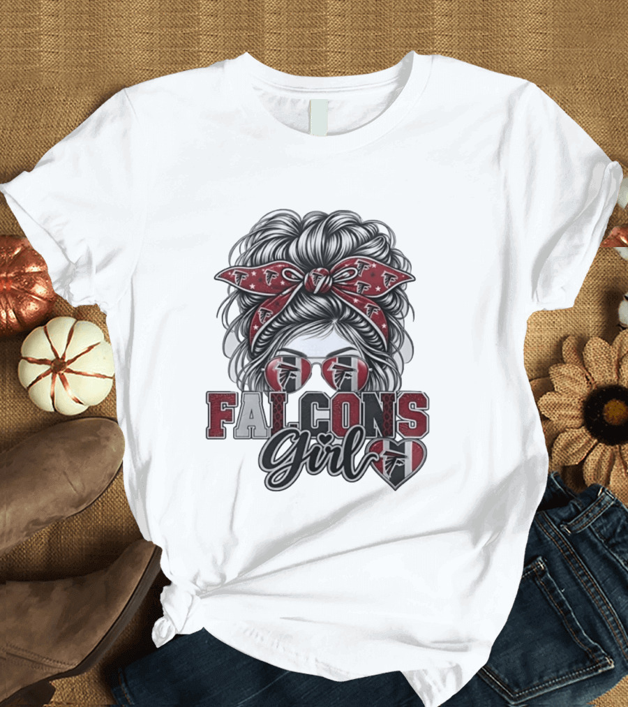 Falcons Girl Messy Bun Bandana Sunglasses T-Shirt