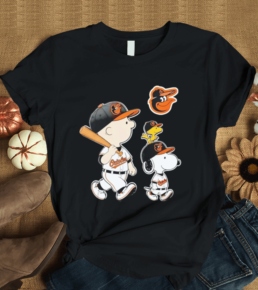 Woodstock Charlie Brown Snoopy Orioles Baseball Team T-Shirt