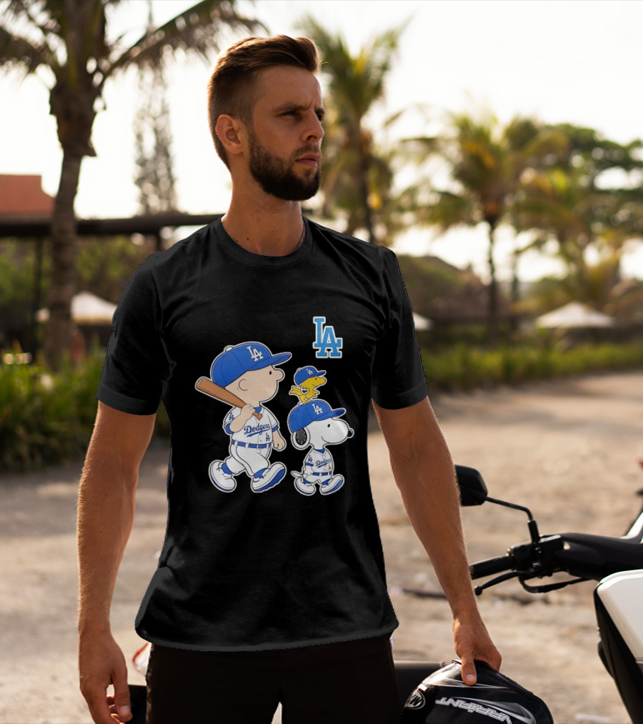 Woodstock Charlie Brown And Snoopy Los Angeles Dodgers Baseball T-Shirt