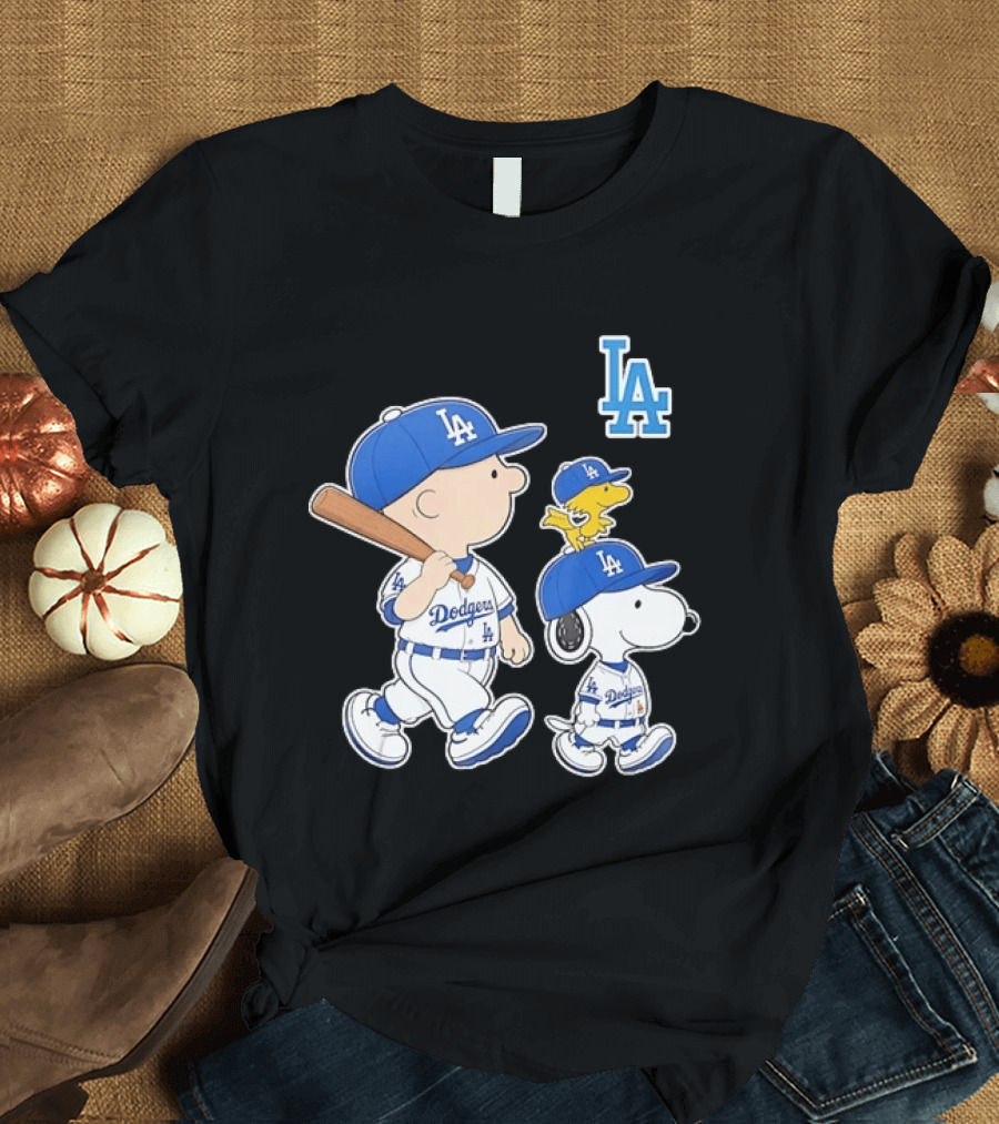 Woodstock Charlie Brown And Snoopy Los Angeles Dodgers Baseball T-Shirt