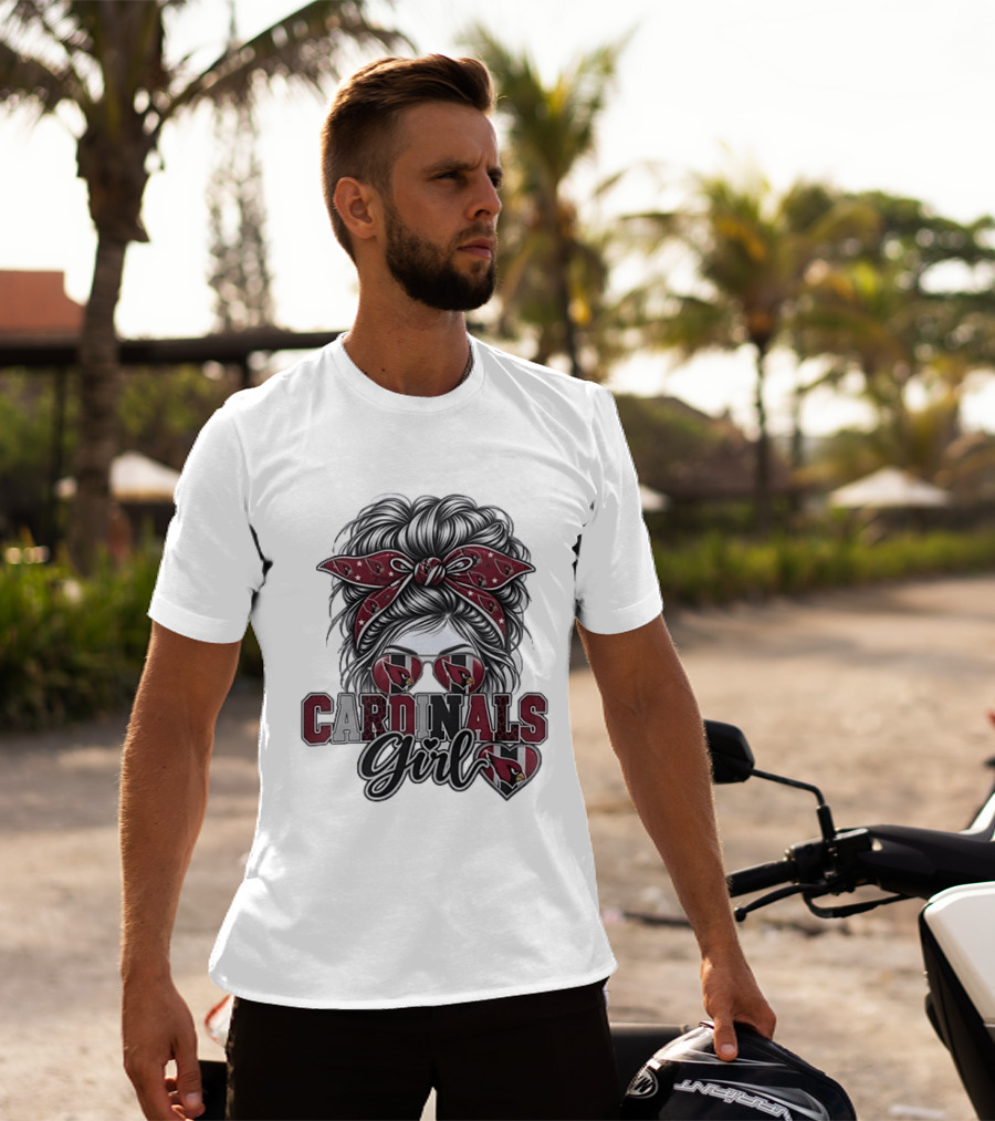 Cardinals Girl Messy Bun Bandana Sunglasses Football T-Shirt