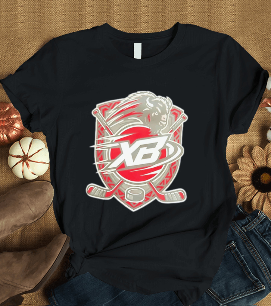 XB Buffalo Hockey Team Emblem With Crossed Sticks And Puck T-Shirt