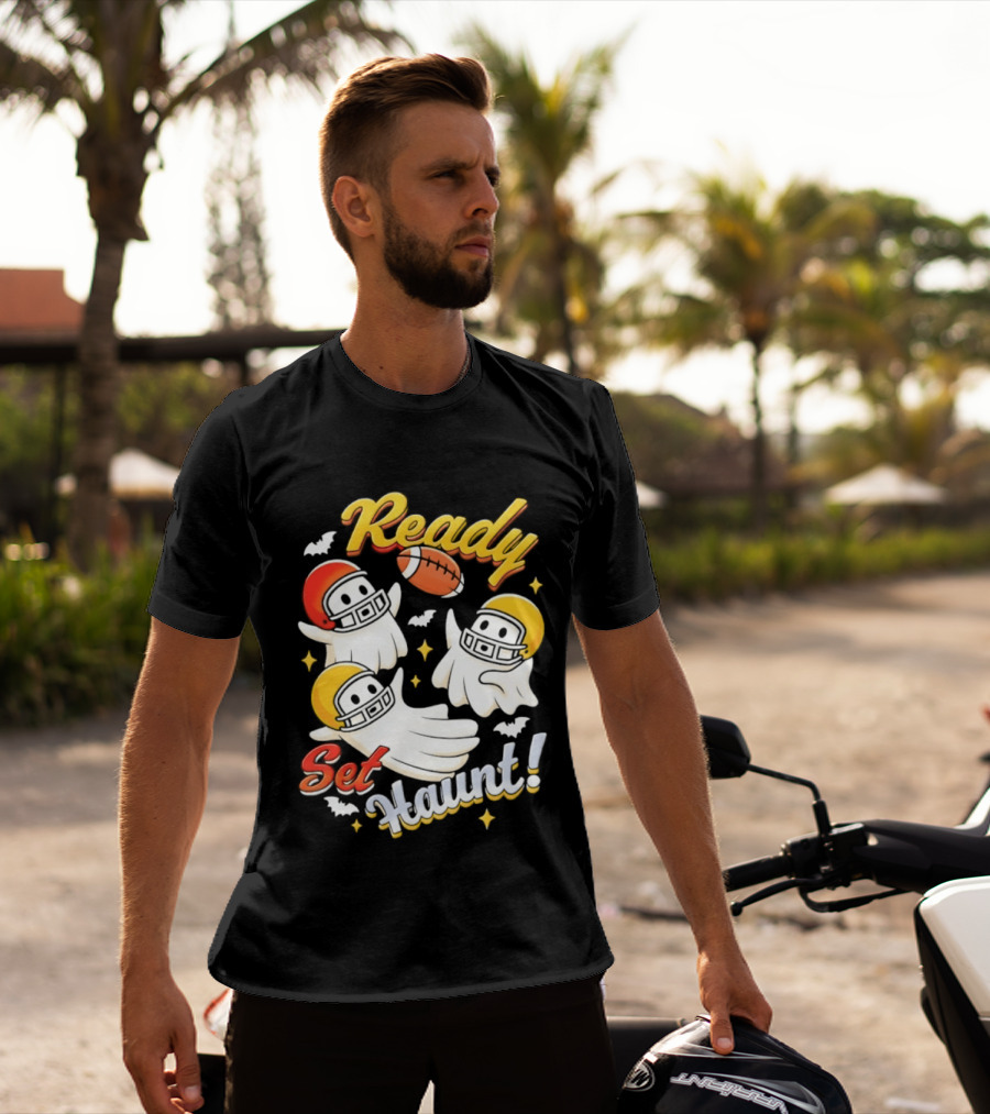 Ready Set Haunt Ghosts Football Helmet Halloween T-Shirt