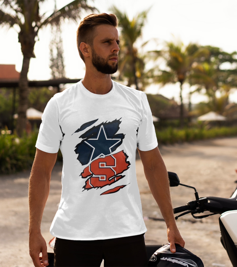 Dallas Cowboys Star And Syracuse Orange Torn Fabric T-Shirt