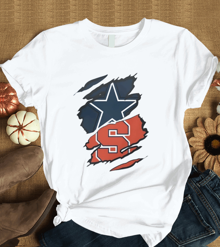 Dallas Cowboys Star And Syracuse Orange Torn Fabric T-Shirt