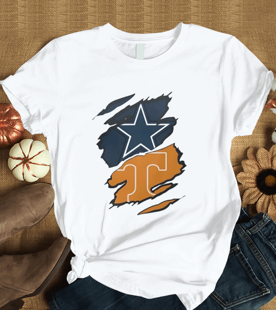 Dallas Cowboys Star Tennessee Volunteers Logo Ripped Effect T-Shirt