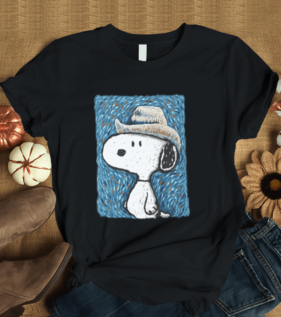 Snoopy Peanuts Cowboy Hat Embroidery T-Shirt