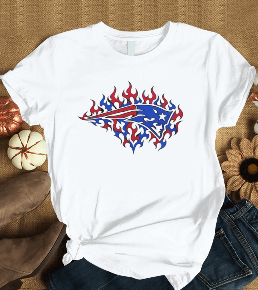 New England Patriots Flaming Blue And Red Sports Team T-Shirt