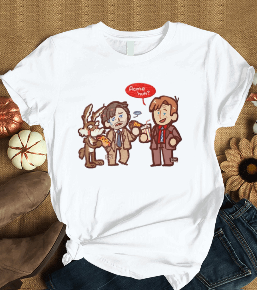 Wile E Coyote Saul Goodman Jimmy McGill Acme Huh Yeah Pizza Milkshake Cartoon Character Collaboration T-Shirt