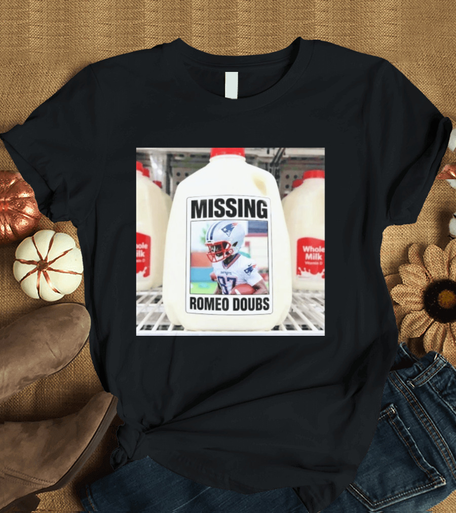 Missing Romeo Doubs Football Milk Carton With Patriots Helmet Image T-Shirt